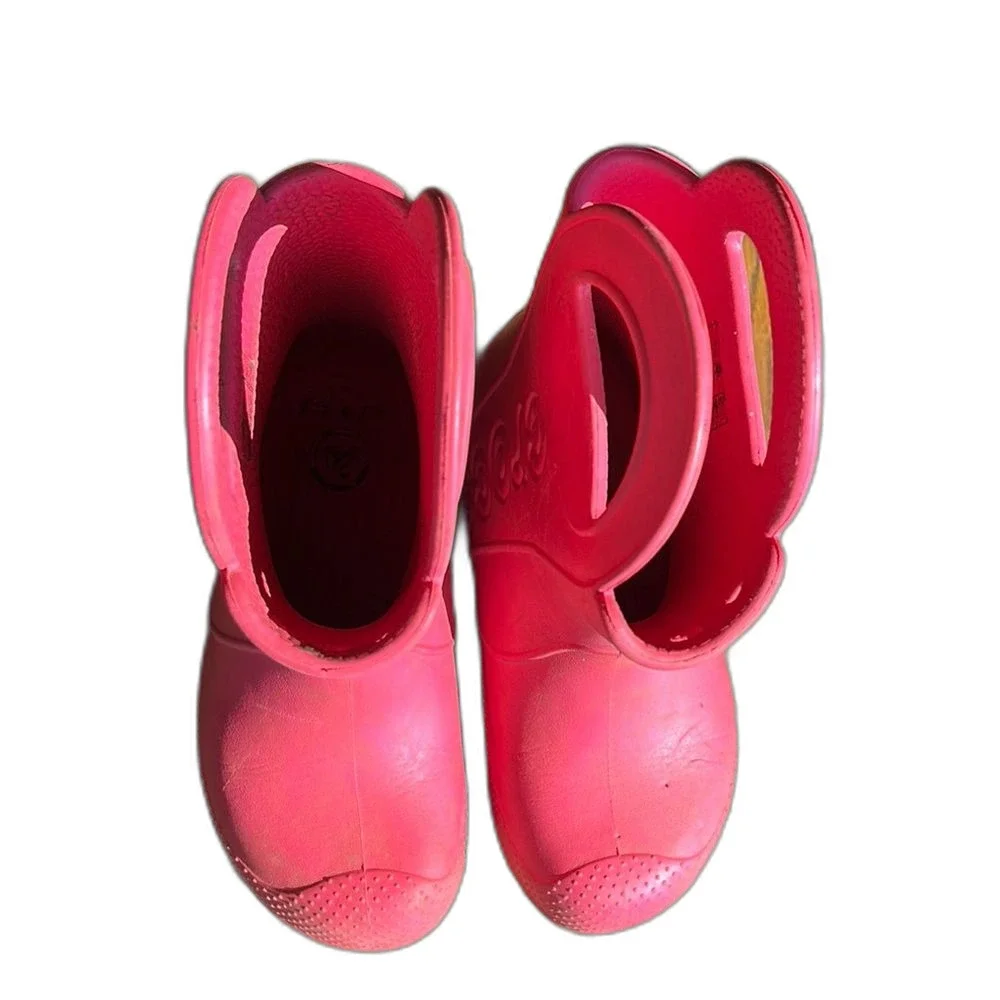 CROCS Rain Boots Kids Childrens Size 12 Pink Pull On Shoes Toddler Girl